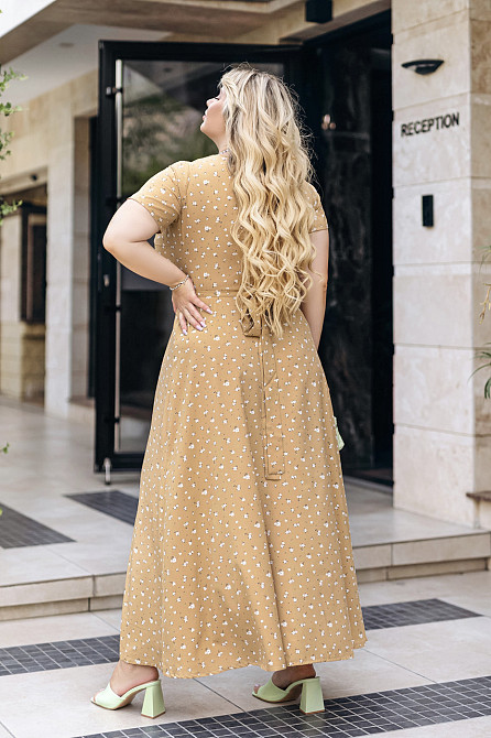 Довга літня сукня у квітковий принт "Bestie" | Батал Бежевий, 50 Київ - фото 2