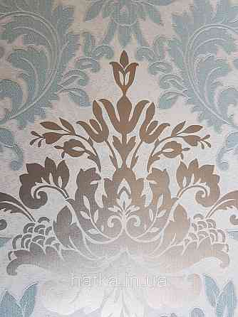 Шпалери метрові вінілові на флізелін Marburg Villa Romana класичні вензелі завитки золотисті блакитні Київ