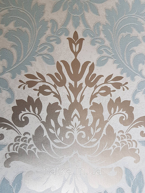 Шпалери метрові вінілові на флізелін Marburg Villa Romana класичні вензелі завитки золотисті блакитні Київ - фото 6