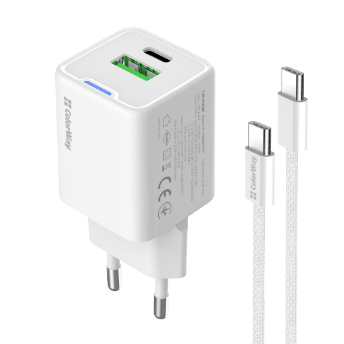 Зарядний пристрій мережевий USB/Type-C + кабель Type-C 35W GaN Mini ColorWay Житомир