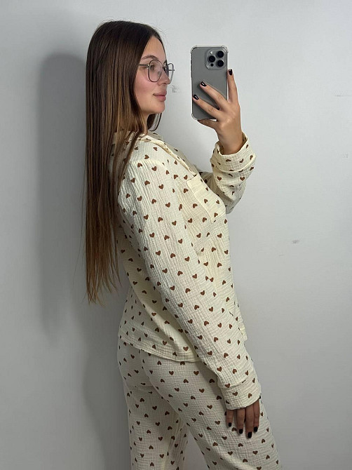 Женский комплект из натуральной ткани Сердечки, Желтый, M-L Харьков - изображение 2