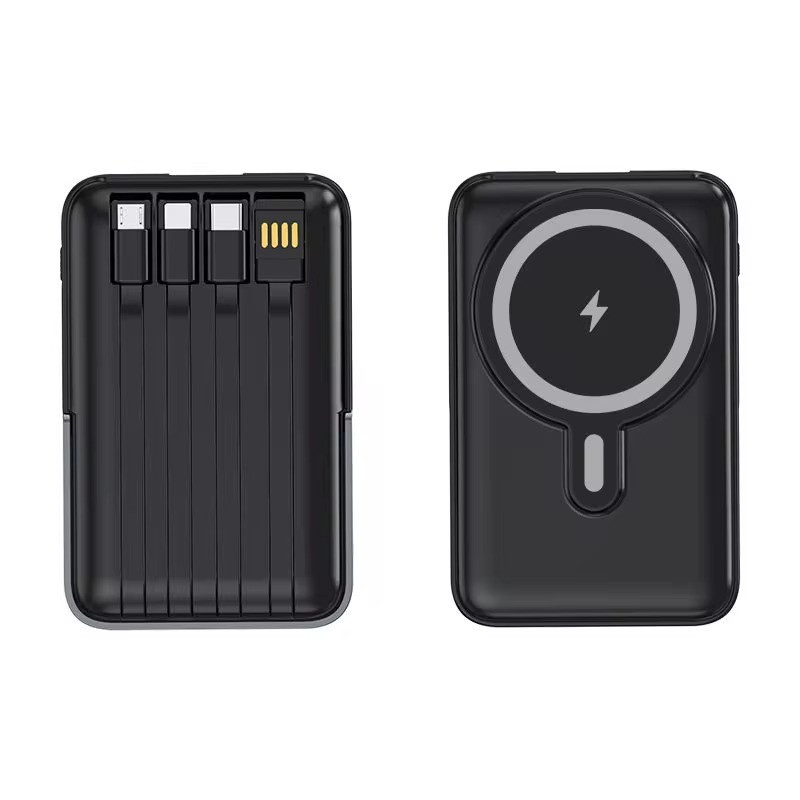 Повербанк беспроводной 10000 mAh с магнитной зарядкой 15W, быстрой зарядкой 22.5W, встроенными кабелями и подставкой Black Каменец-Подольский - изображение 2