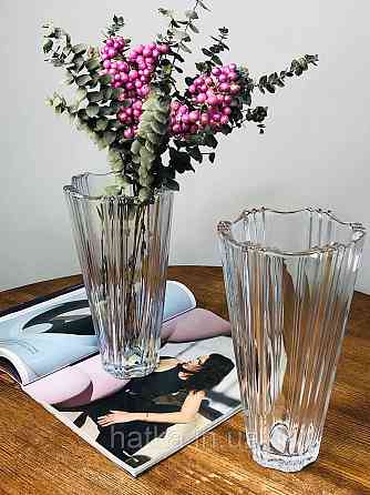 Ваза скляна Olens "Мальва райдужна" 12*25 см прозоре з переливами товсте скло Київ