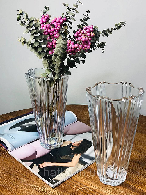 Ваза скляна Olens "Мальва райдужна" 12*25 см прозоре з переливами товсте скло Київ - фото 1