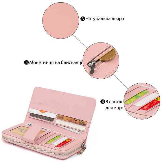 Вертикальний місткий гаманець зі шкіри жіночий ST Leather 19303 Рожевий Київ