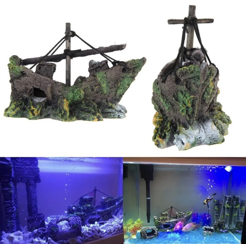 Декор для акваріума Затонувший кораблик 12 на 10 на 5 см різнобарвний Київ - фото 2