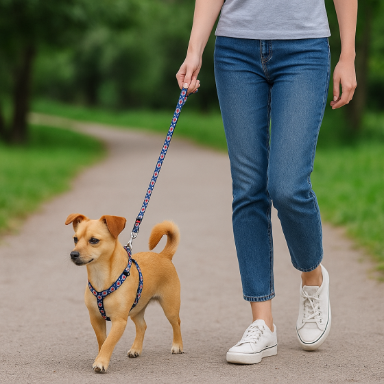 Шлея для котів та дрібних порід собак WAUDOG Nylon з QR паспортом, малюнок "Інжир", пластиковий фастекс, XS, Ш 10 мм, A=B 30-40 см Київ