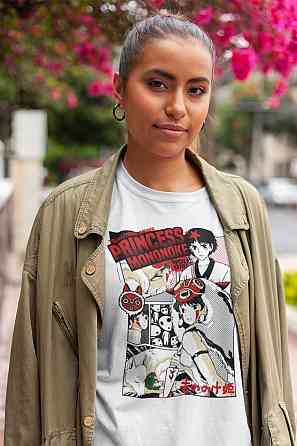 Футболка з аніме принтом Аніме Прінкесс Мононоке Фанс оверсайз (S/M/L) Чорний AnimeJ0323 Дніпро