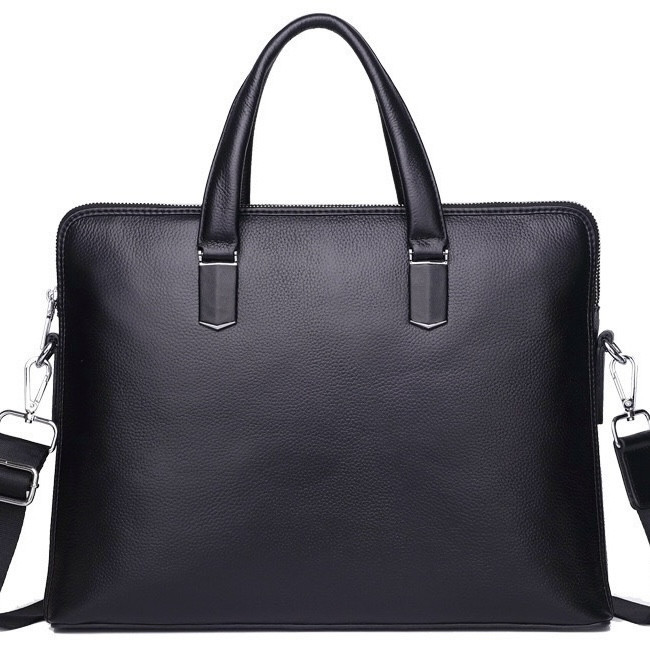 Чорна шкіряна чоловіча сумка-портфель для ноутбука Київ - фото 2