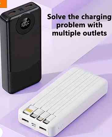 Павербанк Hinne 10000 mAh з вбудованими кабелями (PD 20W, LED дисплей) Харків