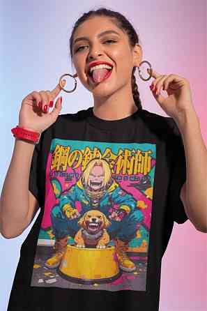 Футболка для хлопчика з аніме принтом Сталевий алхімік оверсайз (зріст від 165 до 180) Чорний AnimeJ0382m Дніпро