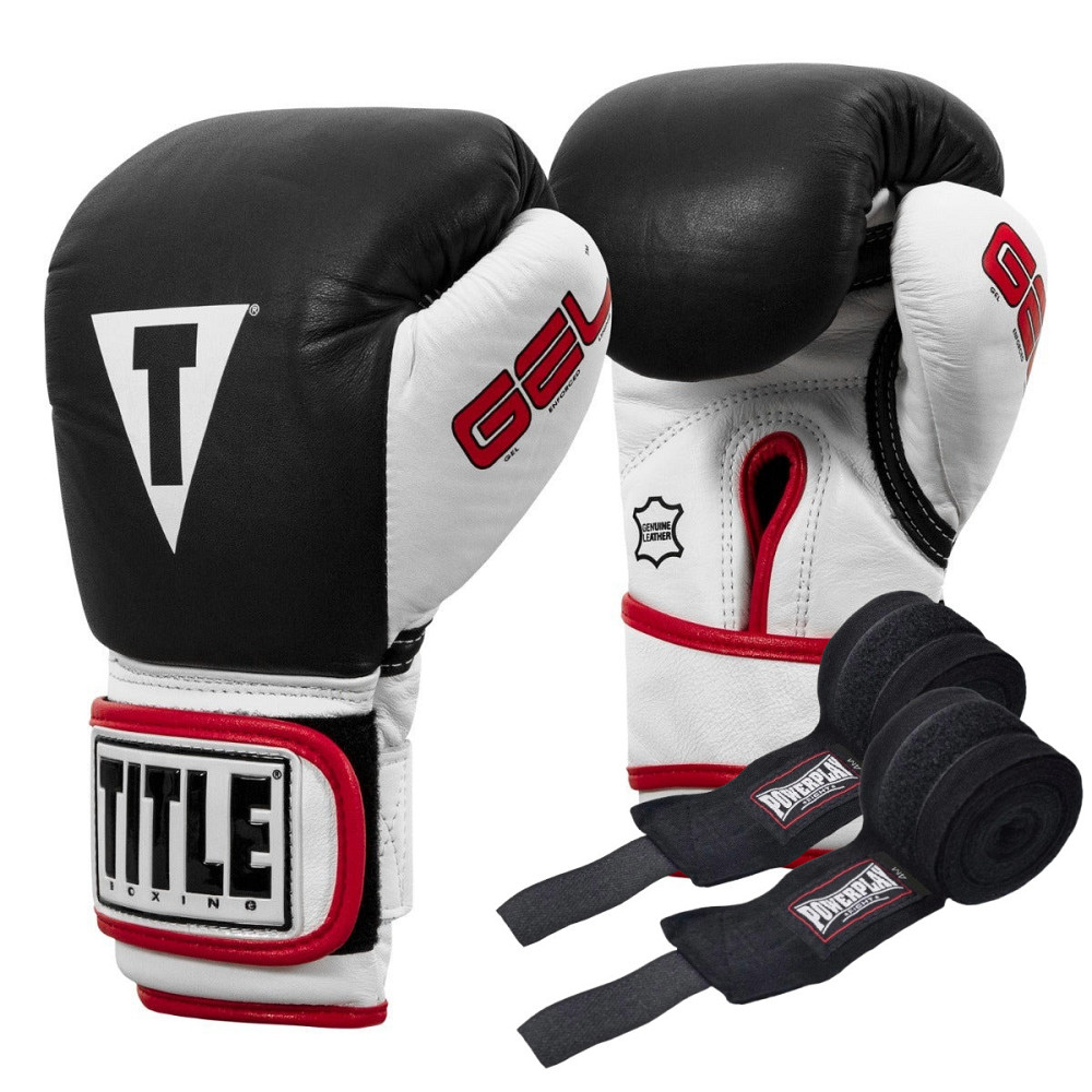 Боксерські рукавиці TITLE Boxing Gel World Black L 14oz (бинти 4м. в комплекті) Каменское - изображение 1