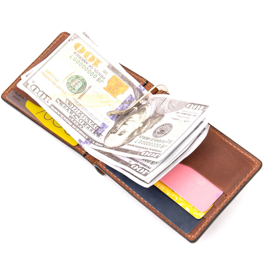 Мужской кожаный винтажный зажим Коричневый (GRANDE PELLE) Киев - изображение 10