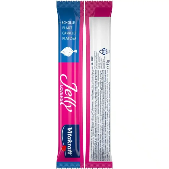 Низкокалорийное желе для кошек Витакрафт Vitakraft Jelly Lovers с лососем и камбалой (2 вкуса), 6 шт × 15 г Винница