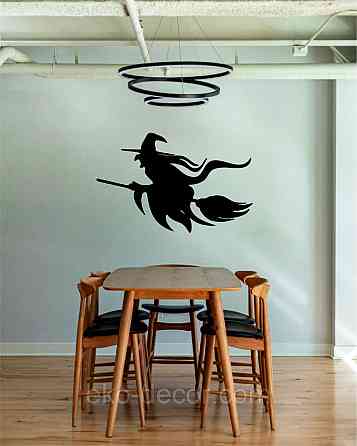 Декоративное настенное Панно «Ведьма на метле с котом», Декор на стену 90*54 см, Черный Киев