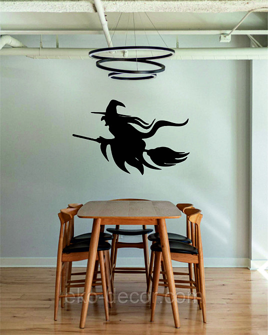 Декоративное настенное Панно «Ведьма на метле с котом», Декор на стену 90*54 см, Черный Киев - изображение 5