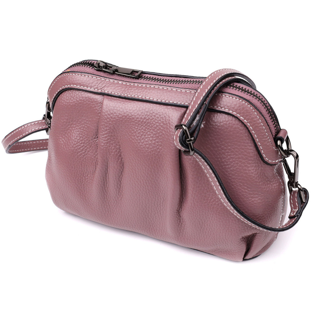 Жіноча шкіряна сумка з ефектним драпіруванням Vintage 22898 Пурпурний Київ - фото 5