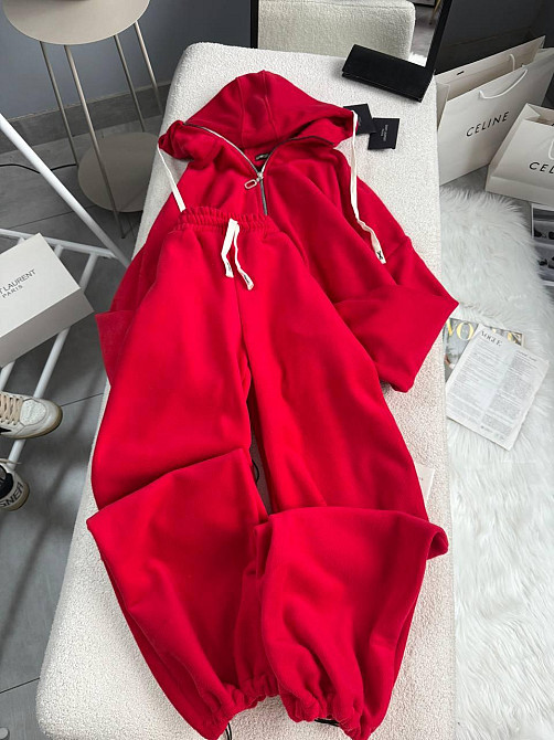 Женский теплый повседневный костюм двойка: кофта и брюки из двухстороннего флиса Красный, 42/46 Одесса - изображение 1