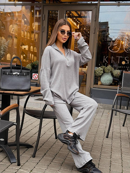 Жіночий стильний повсякденний костюм турецький ангора рубчик Сірий, 40/42 Одеса - фото 9