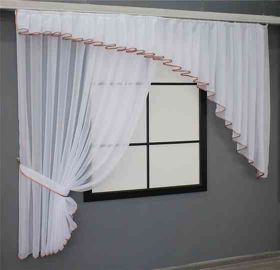 Кухонний комплект VR-Textil № 062к шторка з ламбрекеном білий з пудровим 200х170 см (59-876) Київ