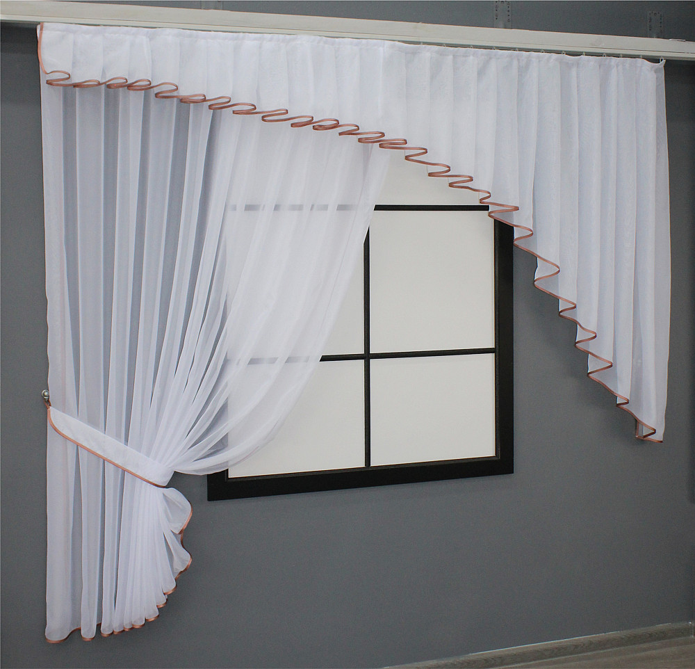 Кухонний комплект VR-Textil № 062к шторка з ламбрекеном білий з пудровим 200х170 см (59-876) Київ - фото 2