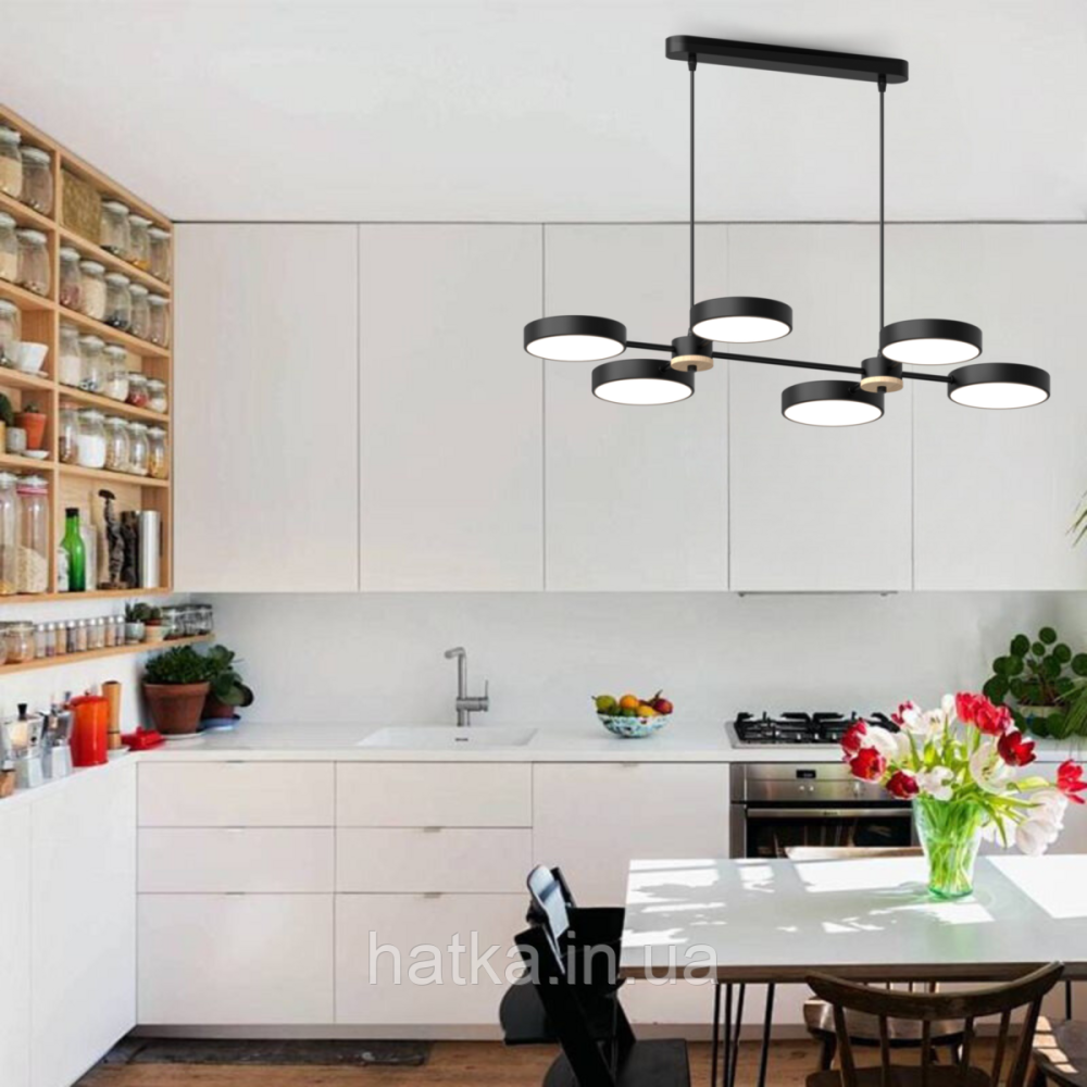 Люстра підвісна світлодіодна Sirius B X13284/6 BK+WOOD чорна Київ - фото 2