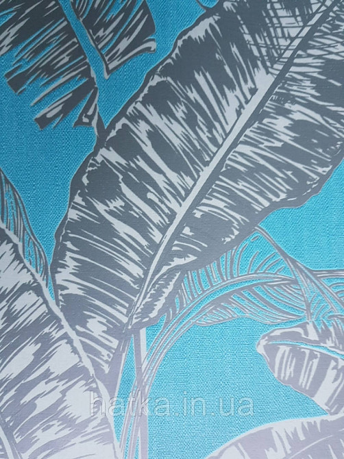 Обои виниловые на флизелине Marburg 82120 Felicita листья папоротника черные светло зеленые на бирюзовом фоне Киев - изображение 3