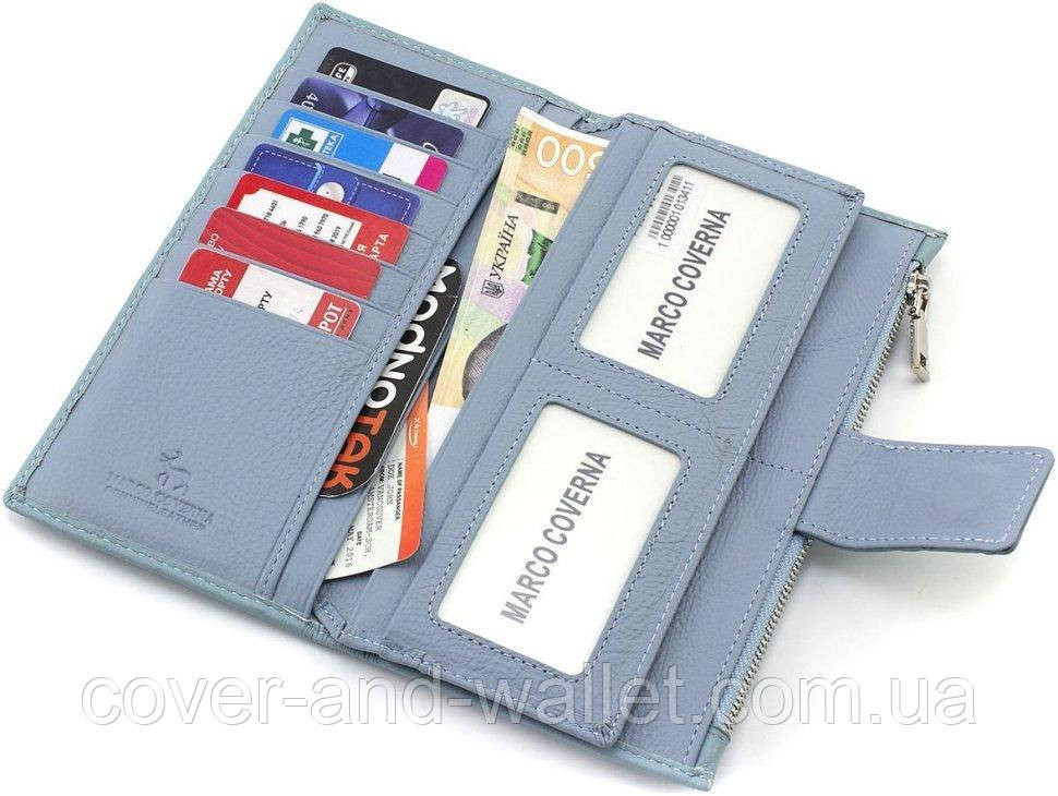 Тонкий жіночий купюрник із натуральної шкіри з хлястиком на магніті блакитного кольору Marco Coverna MC 0134 Київ - фото 5