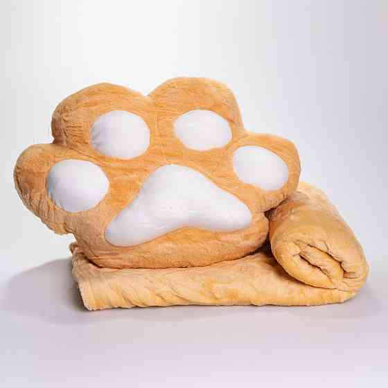 Yiwu М'яка іграшка-подушка з пледом і муфтою 3 в 1 Лапка 40×40×25 (см) Помаранчевий Yiwu 520-18 Коломия