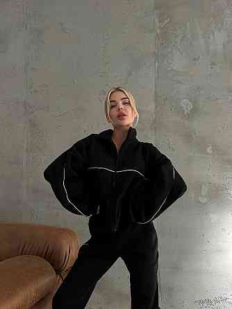 Женский теплый прогулочный костюм: кофта и штаны трехнитка на флисе Черный, 48/50 Одесса