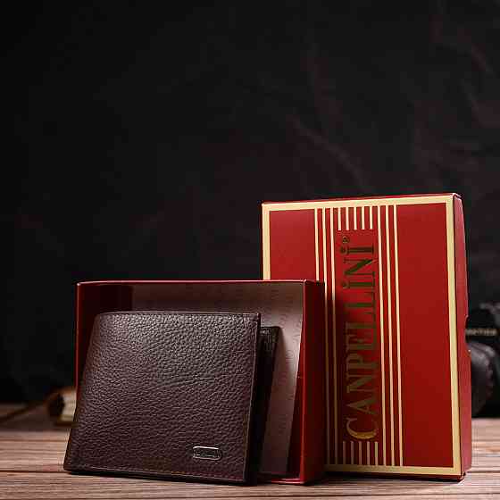 Превосходное мужское портмоне из натуральной зернистой кожи Коричневое (CANPELLINI) Киев