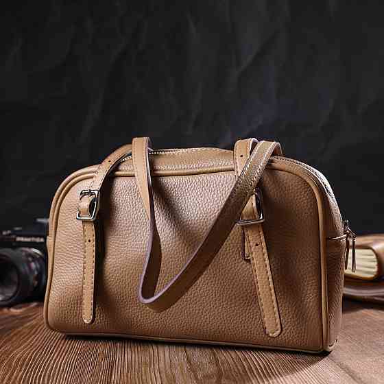 Ділова сумка-клатч зі знімними ручками з натуральної шкіри 22077 Vintage Бежева Київ