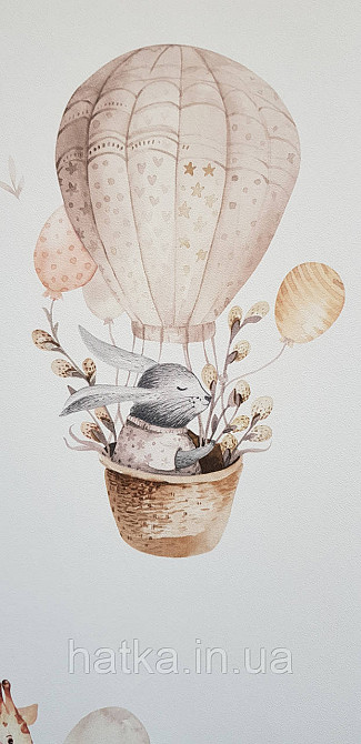Шпалери флізелінові еко Rasch Kids World 0.53х10 дитячі повітряні кулі жирафи зайці птиці рожеві коричневі Київ - фото 2