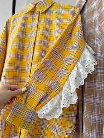 Жіноча стильна оверсайз сорочка у клітинку з акцентними рукавами Одеса