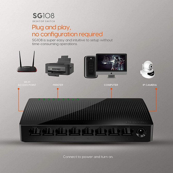 Комутатор (світч) Tenda SG108 (Чорний, 8 LAN портів 10/100/1000 Мбіт/с) Миколаїв - фото 6