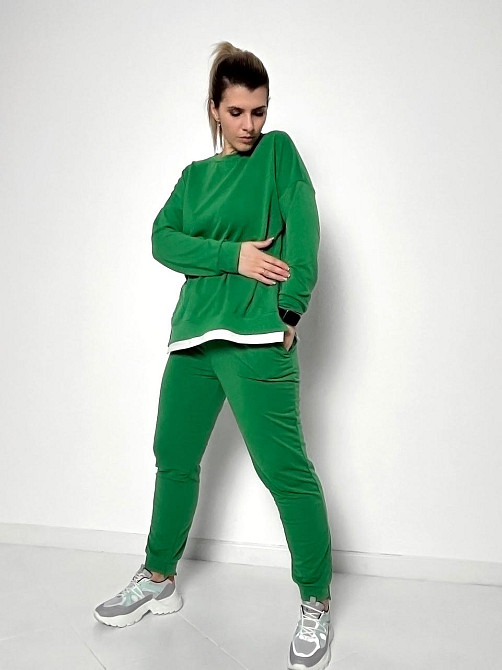 Трикотажний костюм-двійка "Spring" оптом | Батал | Розпродаж моделі Зелений, 54-56 Київ - фото 2