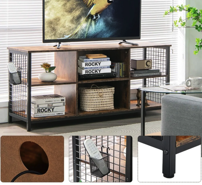 Тумба под телевизор с полками современная деревянная для гостиной стиль лофт Costway Ketrin Киев - изображение 7