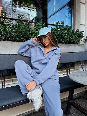 Жіночий стильний теплий повсякденний костюм-двійка на флісі Сірий, 42/44 Одеса