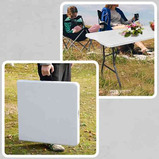 Садовий складний стіл валіза (180 × 75 х 77 см) зі сталі та пластику, легкий та міцний (Білий) Київ