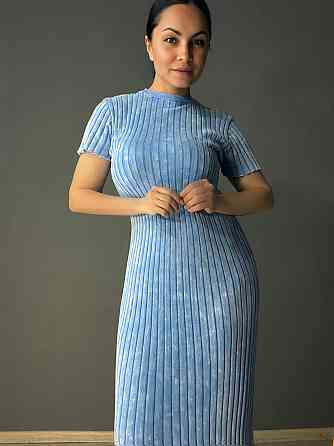 Сукня жіноча Fashion 3042 довга трапеція трикотажна в рубчик, блакитний, one size Одеса