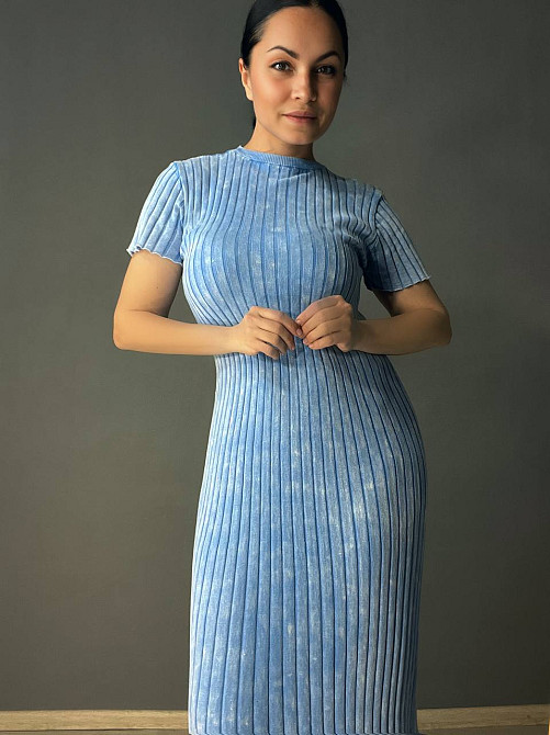 Платье женское Fashion 3042 длинное трапеция трикотажное в рубчик, голубой, one size Киев - изображение 6