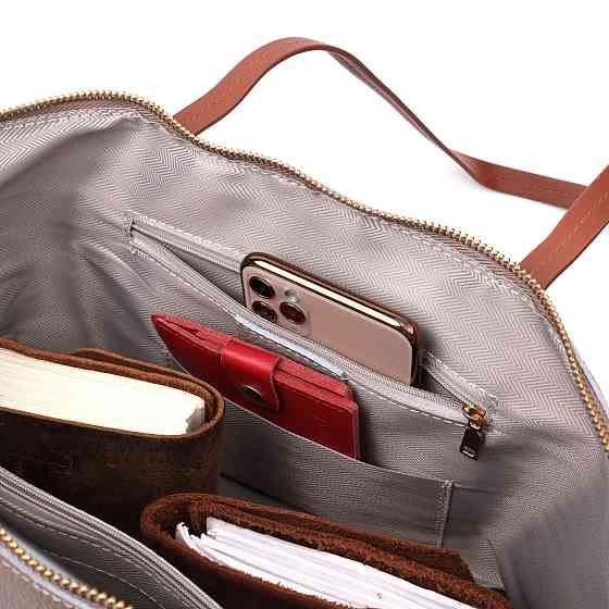 Оригинальная двухцветная женская сумка из натуральной кожи Бежевая (Vintage) Киев