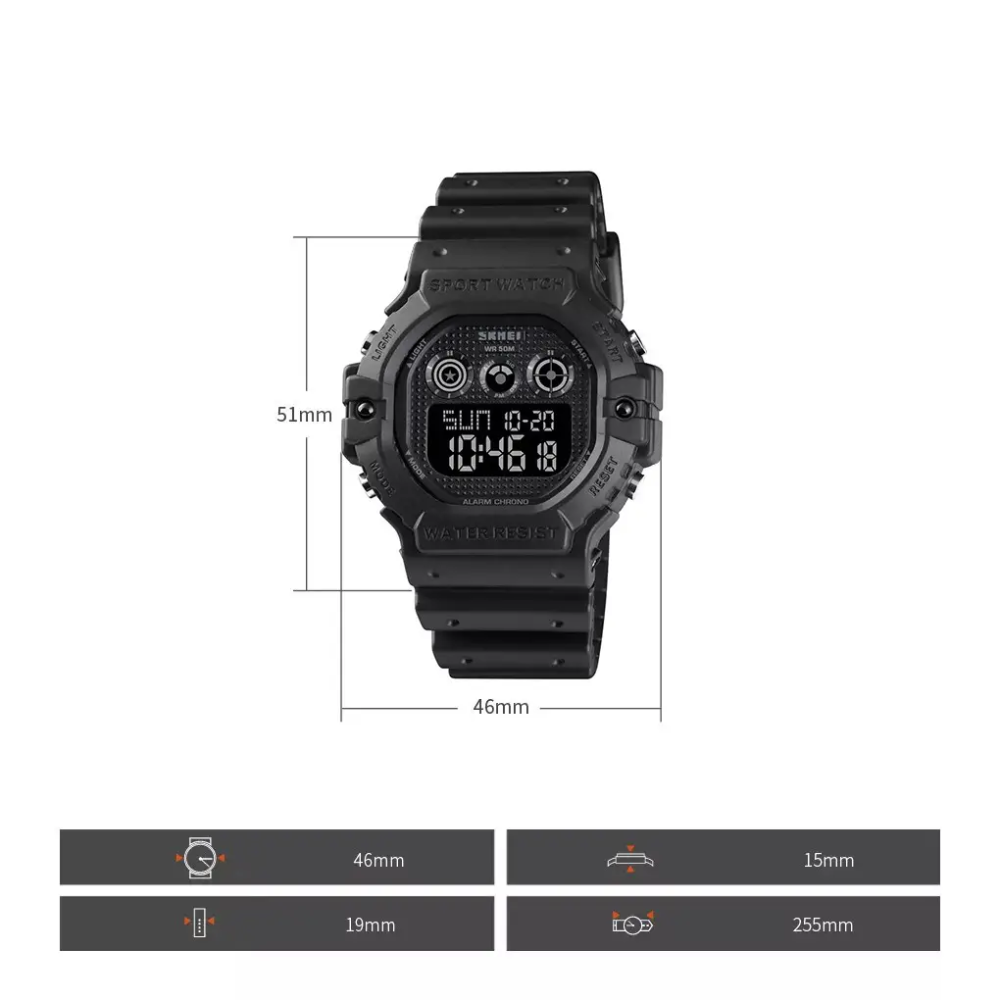 Спортивний чоловічий годинник Skmei 1606 (Чорний з чорним) Київ - фото 8