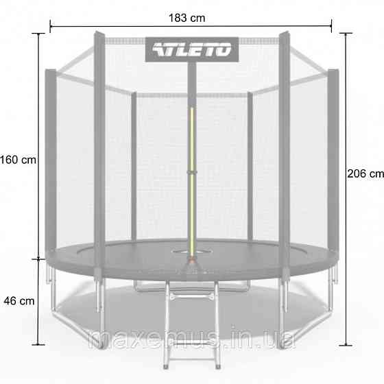 Батут детский с защитной сеткой 183 см батут Atleto с лестницей для детей и взрослых черный Мостиска