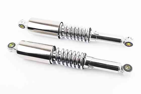 Амортизатор задній JH/CB/CG - 340мм*d55мм (втулка 12мм / втулка 10мм) зі склянкою регул., хром к-кт 2шт Київ