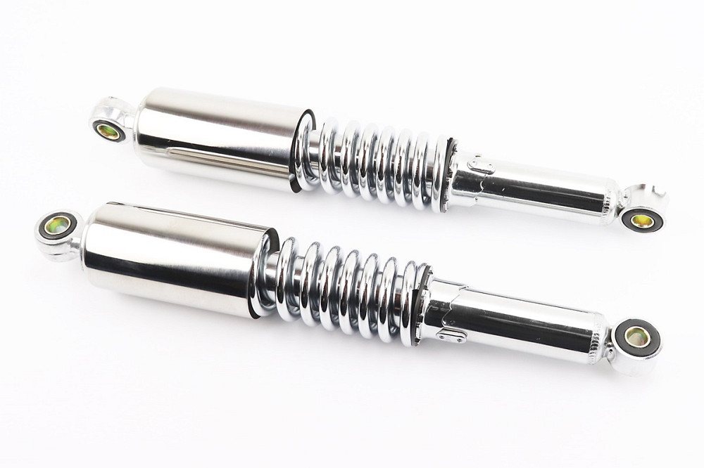 Амортизатор задній JH/CB/CG - 340мм*d55мм (втулка 12мм / втулка 10мм) зі склянкою регул., хром к-кт 2шт Киев - изображение 1