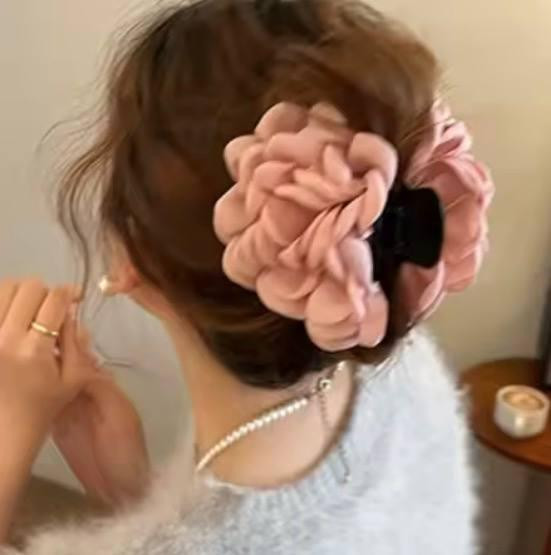 Крабик для волос с цветком розы пудровый 9 см, заколка краб для волос цветок, большой женский аксессуар для прически Киев - изображение 2