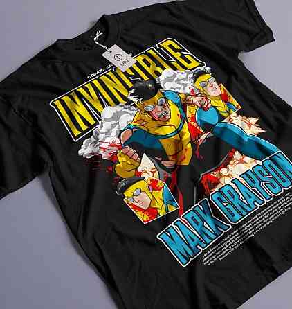Футболка з аніме принтом Інвінкібле Марк Інвінкібле Суперхеро оверсайз (S/M/L) Чорний AnimeJ0848 Дніпро
