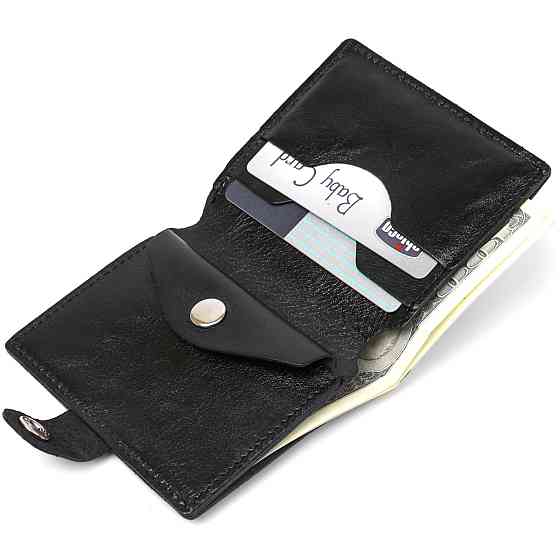 Мужское глянцевое кожаное портмоне Черный (SHVIGEL) Киев