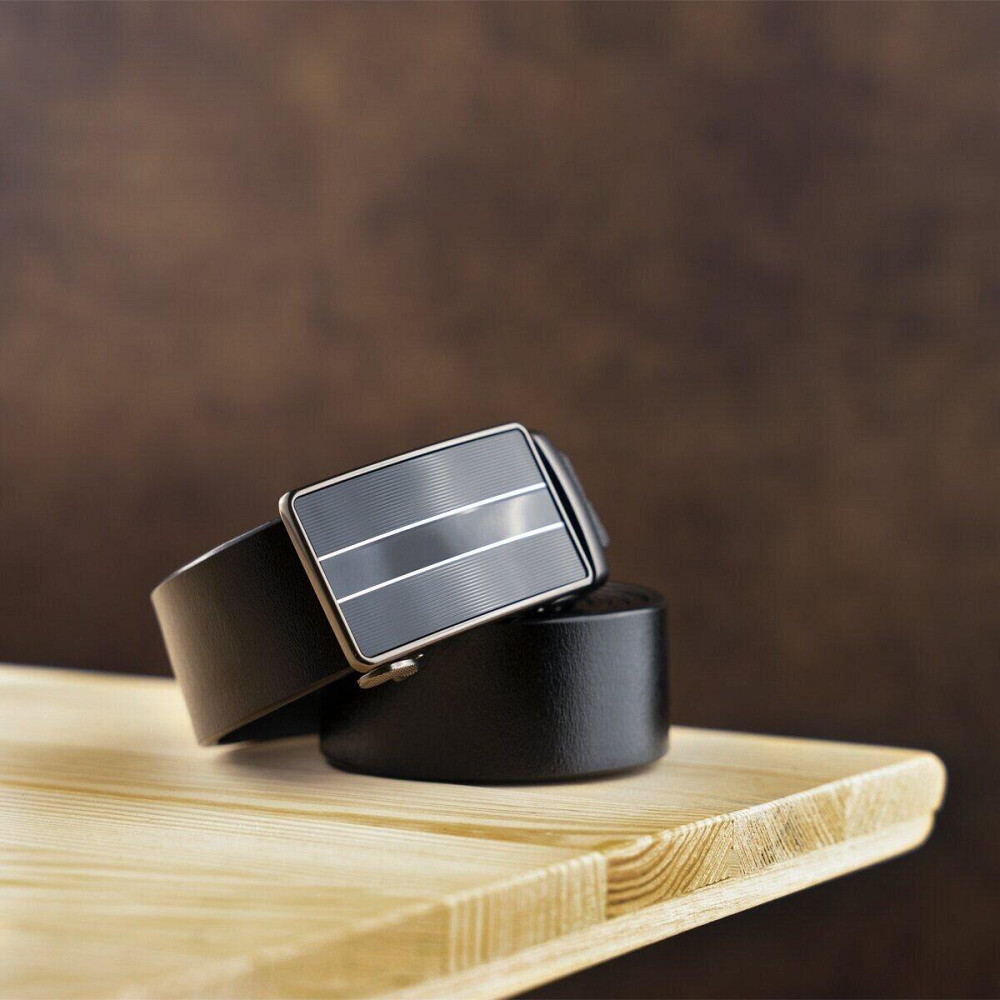 Ремінь чоловічий зі смужками на пряжці Vintage 20334 Чорний Київ - фото 8